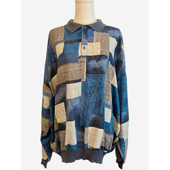 Vintage 90s St. CroixI Knits Polo Shirt Mens 2X Geometric Retro Tony Soprano USA - Picture 1 of 10